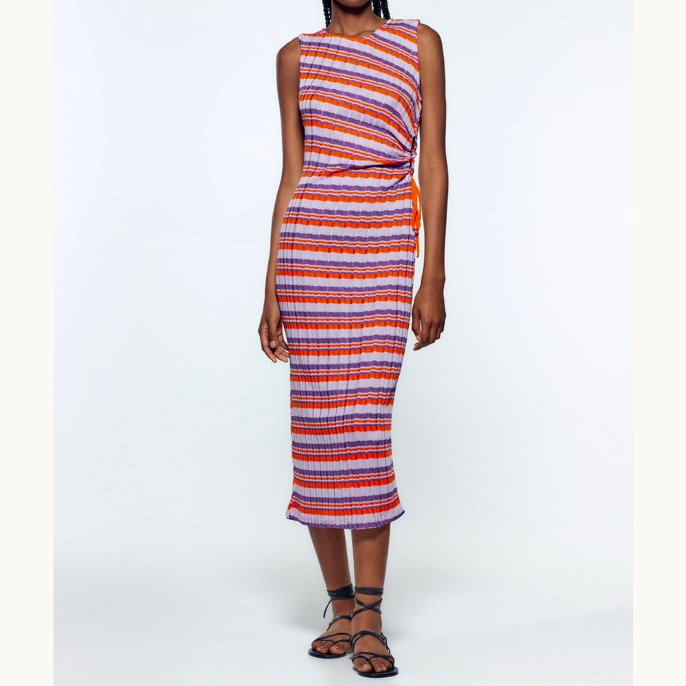 Zara Vibrant Striped Midi Dress - Purple and Orange